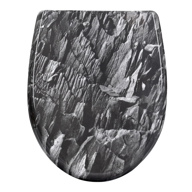 Abattant WC Ovale avec frein de chute, motif pierre - La Boutique Des Toilettes 