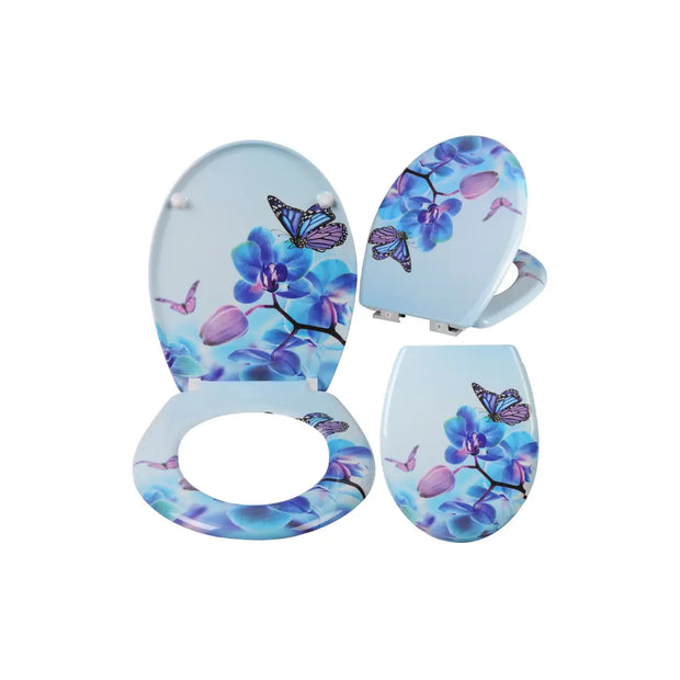 Abattant WC Bleu à Fermeture Douce Motif Papillon
