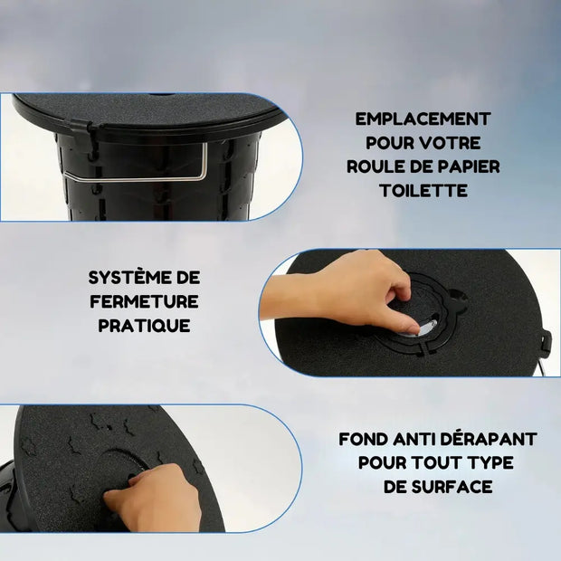 Toilette de Camping Noire Pliante Réglable Portable
