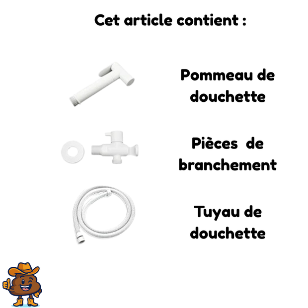 Douchette WC blanche auto-nettoyante avec flexible inox