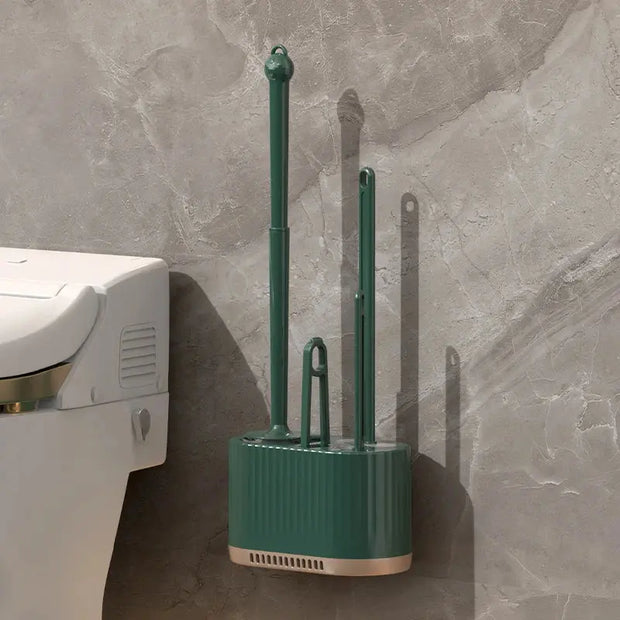 Brosse WC murale avec support - Vert foncé, nettoyage complet - La Boutique Des Toilettes 