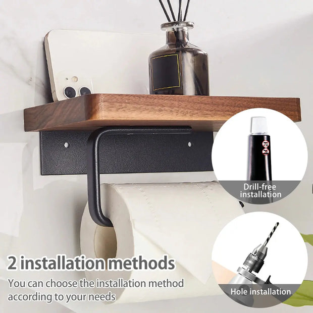 Porte-Papier Toilette Bois Noyer avec Étagère Murale - La Boutique Des Toilettes 