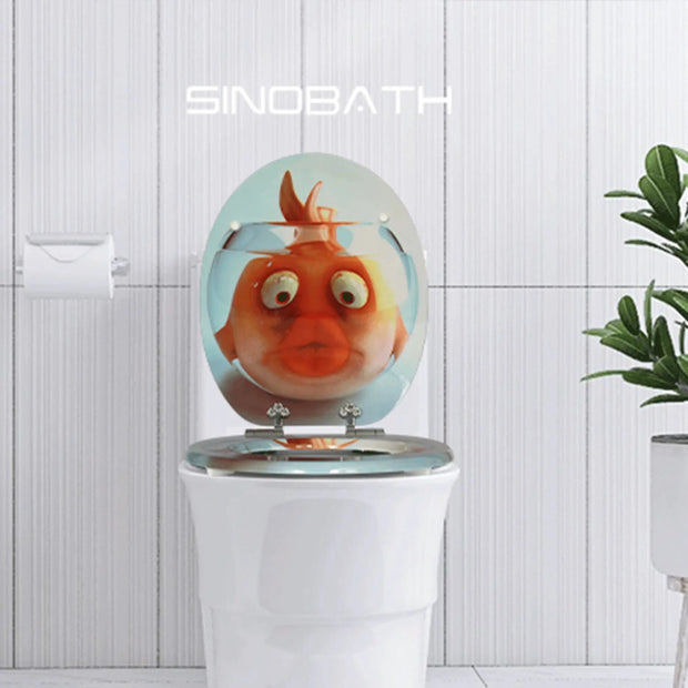 Abattant WC à descente lente motif poisson doré bois - La Boutique Des Toilettes 