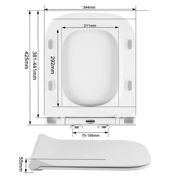 Abattant WC Carré Blanc Soft-Close Antibactérien - La Boutique Des Toilettes 