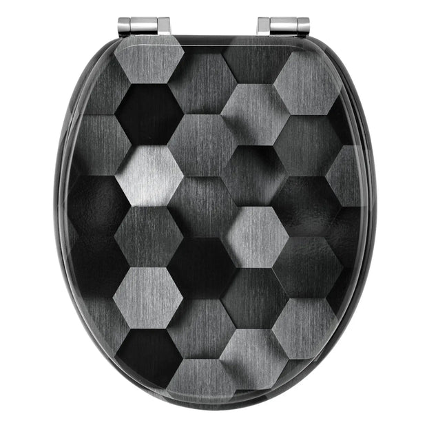 Abattant WC Ovale Gris Motif Mécanisme à Fermeture Douce - La Boutique Des Toilettes 