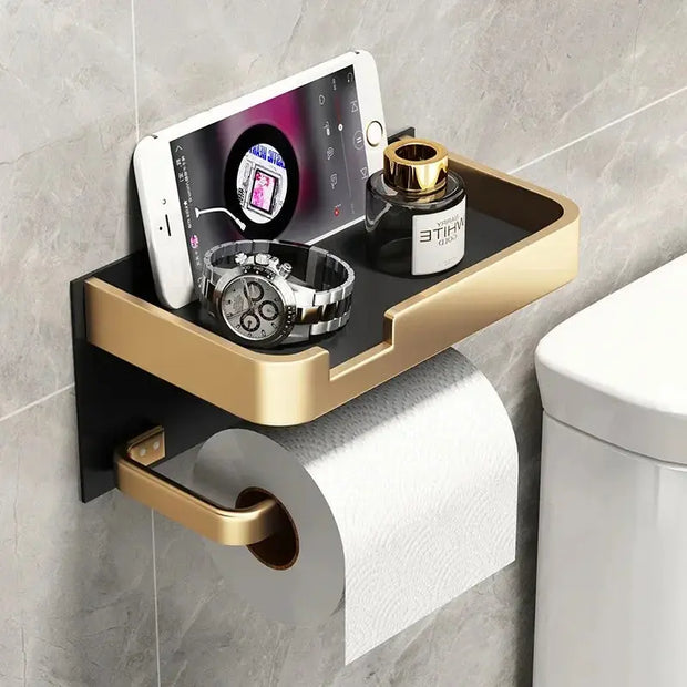 Support Papier Toilette Multifuntion Noir avec Étagère PVC - La Boutique Des Toilettes 