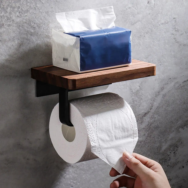 Porte-Papier Toilette Bois Noyer avec Étagère Murale - La Boutique Des Toilettes 