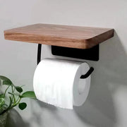 Porte-Papier Toilette Bois Noyer avec Étagère Murale - La Boutique Des Toilettes 