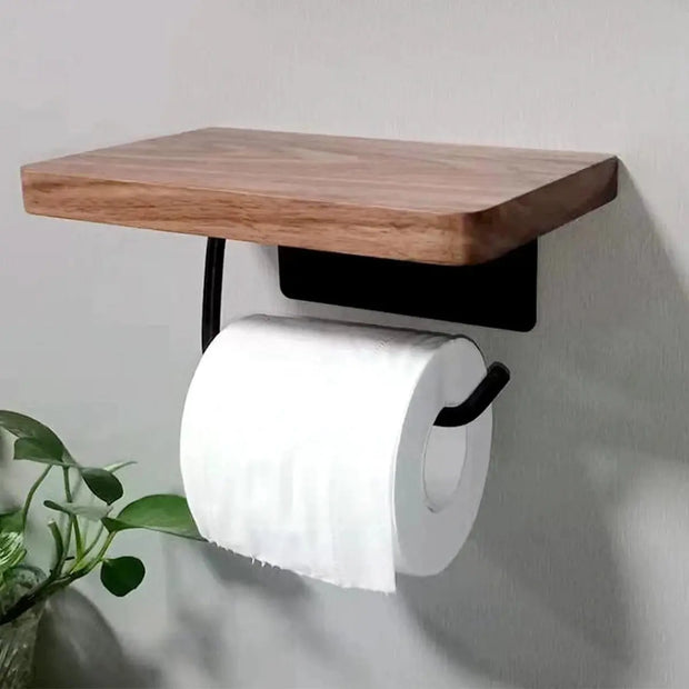 Porte-Papier Toilette Bois Noyer avec Étagère Murale - La Boutique Des Toilettes 