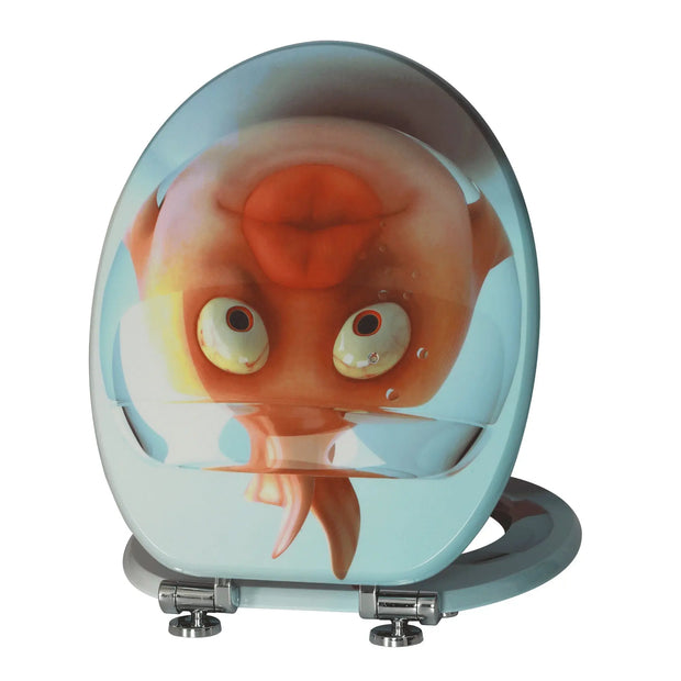 Abattant WC à descente lente motif poisson doré bois - La Boutique Des Toilettes 