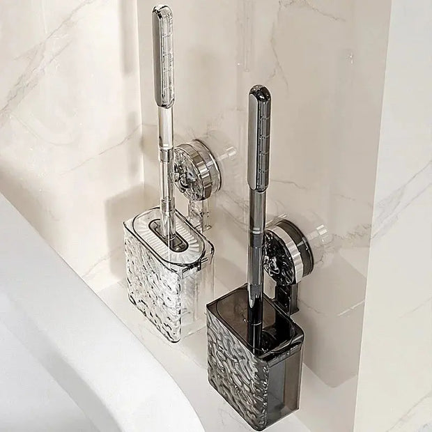 Brosse WC murale à ventouse grise poignée longue - La Boutique Des Toilettes 