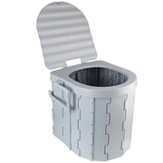 Toilette pliante portable grise avec siège et couvercle