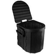 Toilette pliante portable grise avec siège et couvercle