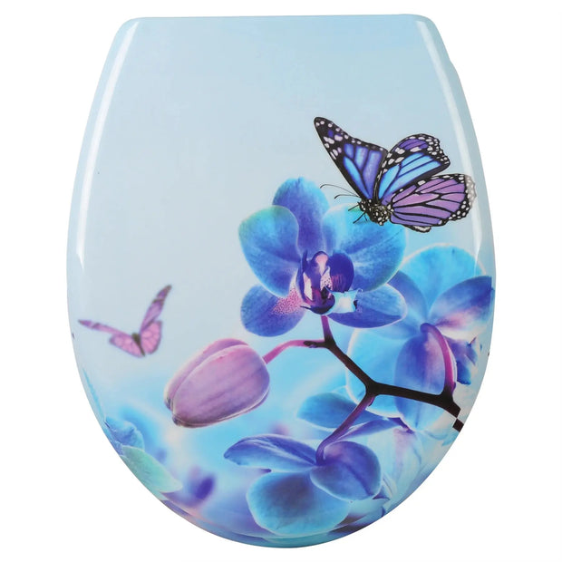 Abattant WC Bleu à Fermeture Douce Motif Papillon - La Boutique Des Toilettes 