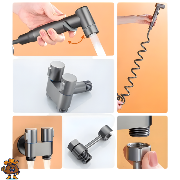 Douchette WC noire 2 en 1 avec robinet double sortie